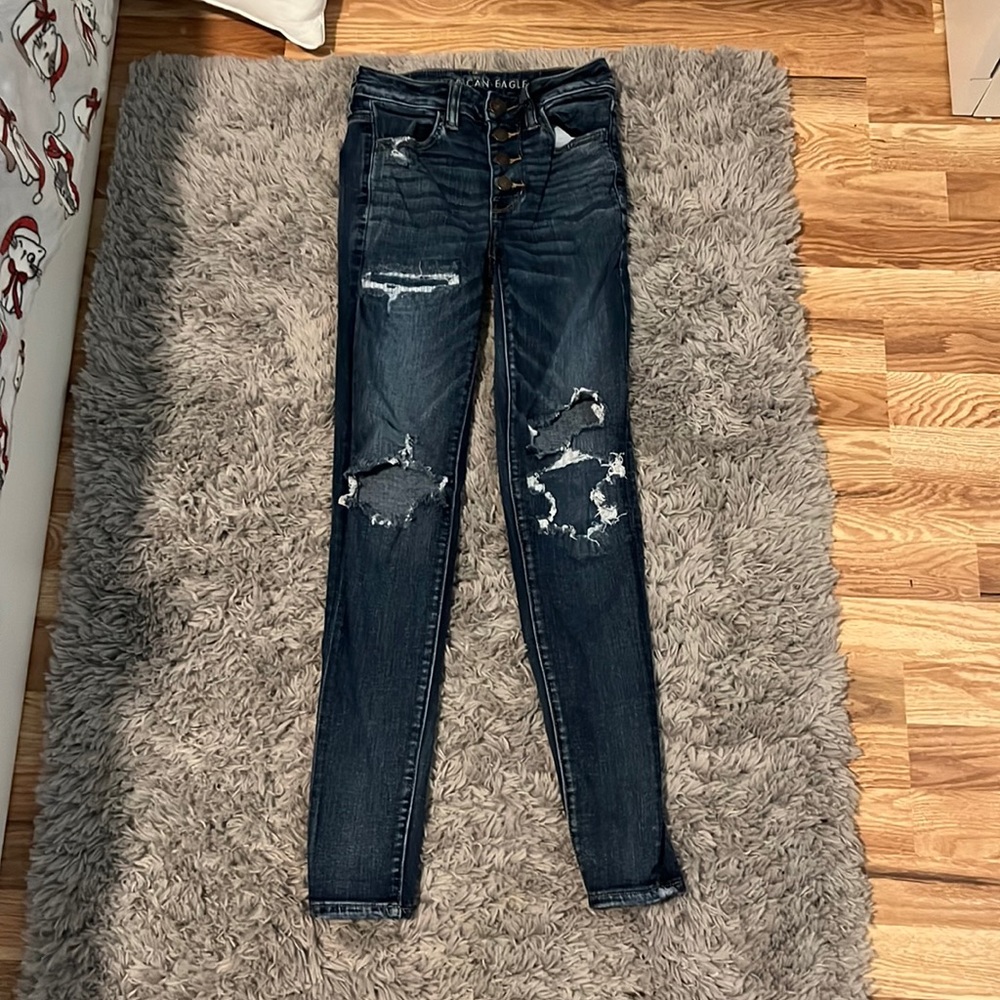 american eagle dark blue jeans, size 2
